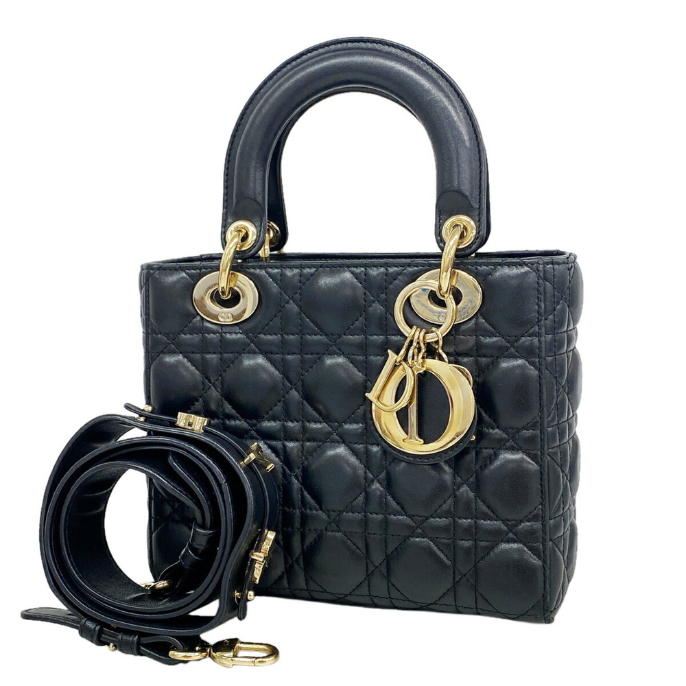 Christian Dior Cannage Lady handbag, black leather, 2-way bag for women.